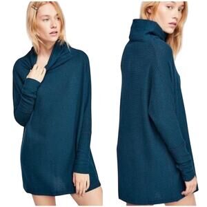 Free People Teal Blue Oversized Waffle Knit Tunic